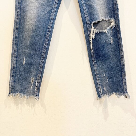 Moussy Vintage Isko Distressed Mid Rise Raw Hem Jeans Designer Ridgewood Blue 26 - Picture 4 of 9